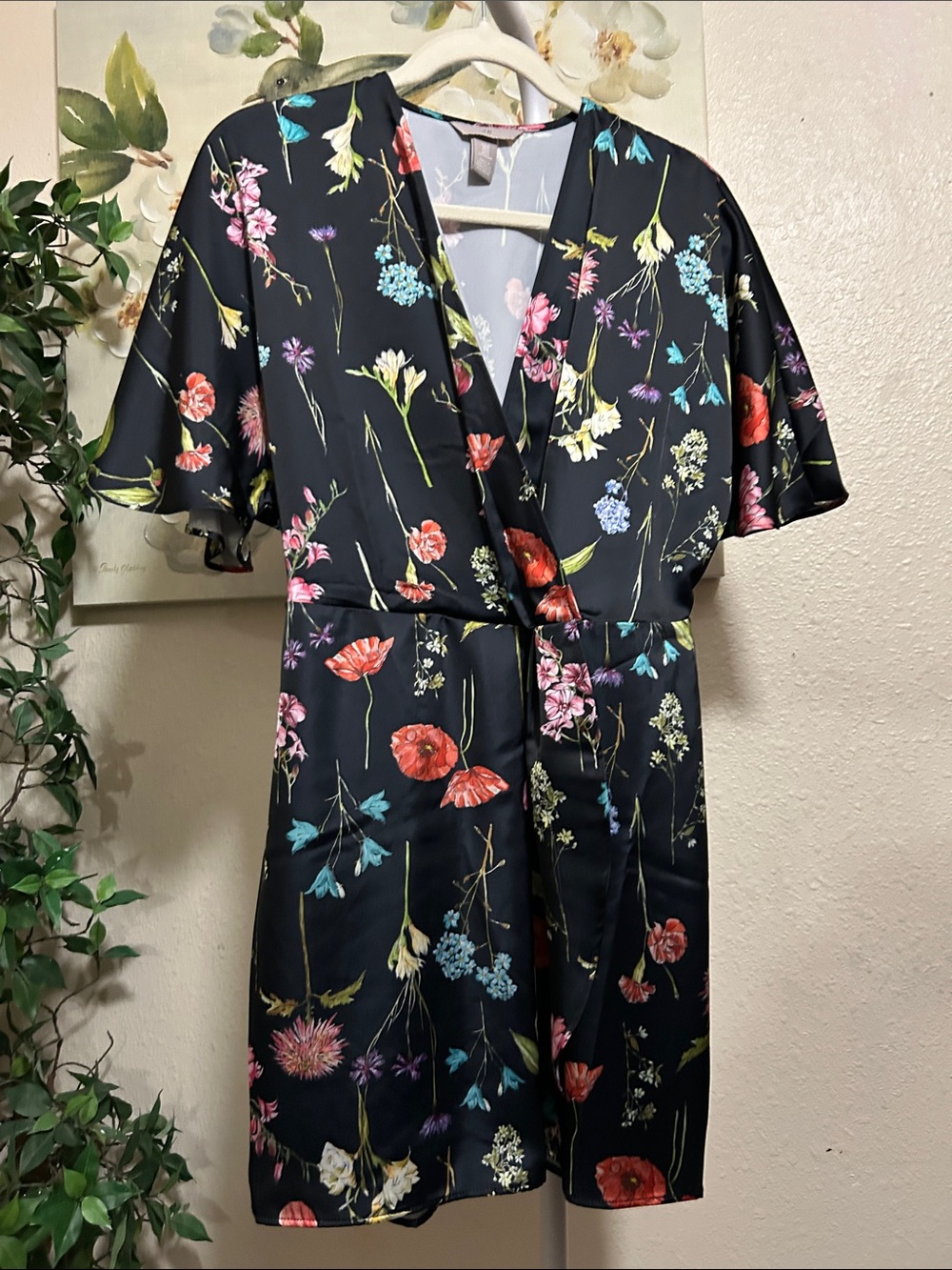 H&M Black Floral Mini Dress with Multicolor Blooms